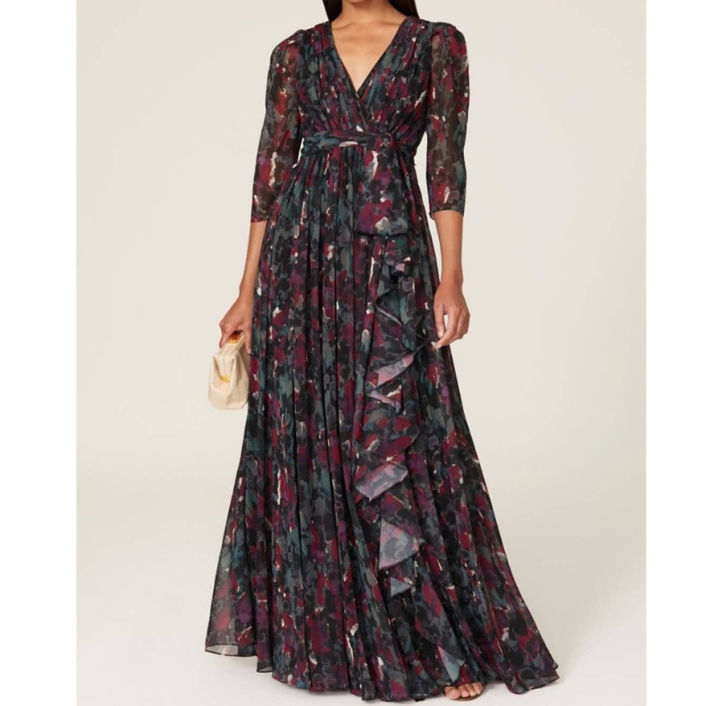 badgley mischka gown red black floral